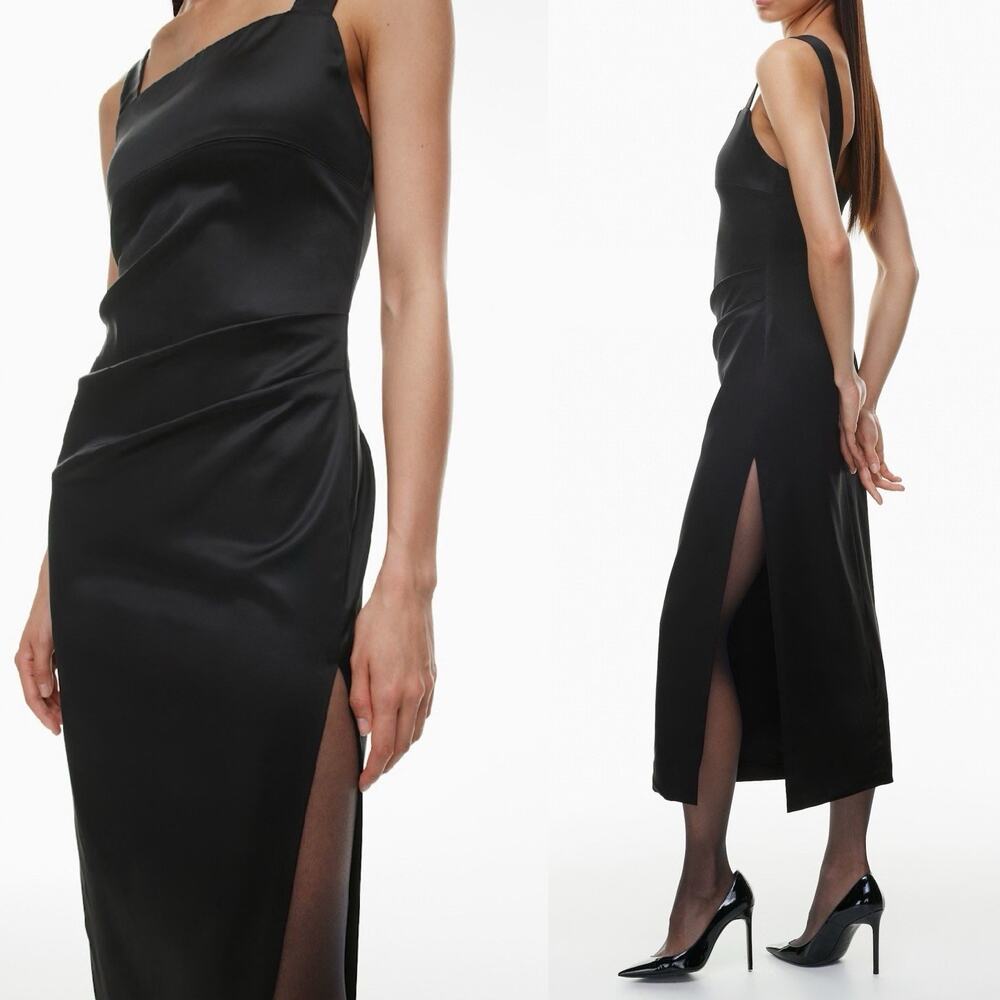 Ten By Babaton Espionage Satin Black Midi Dress Side Slit Sz 8 Cocktail Party - Picture 4 of 10